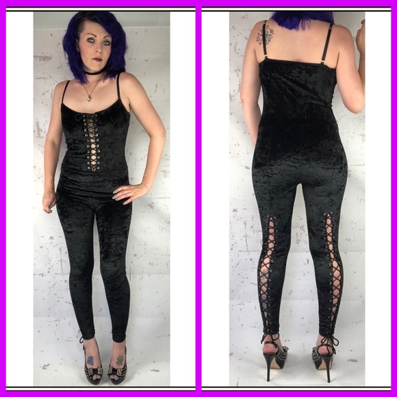 Current Mood Pants - * Sexy Black Jumpsuit * Crushed Velvet * Lace up *